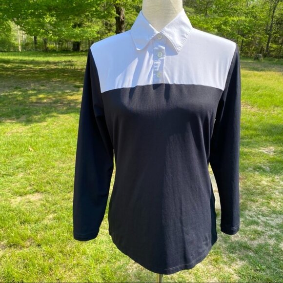 DONCASTER TOP BLACK WHITE COLOR BLOCK STRETCH Size S - Picture 1 of 9